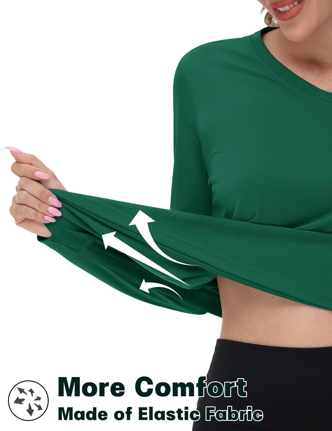 imageTACVASEN Womens Long Sleeve V Neck Workout Tops UPF 50 Sun Protection Quick Dry Lightweight Hiking Running TShirtsEgreen