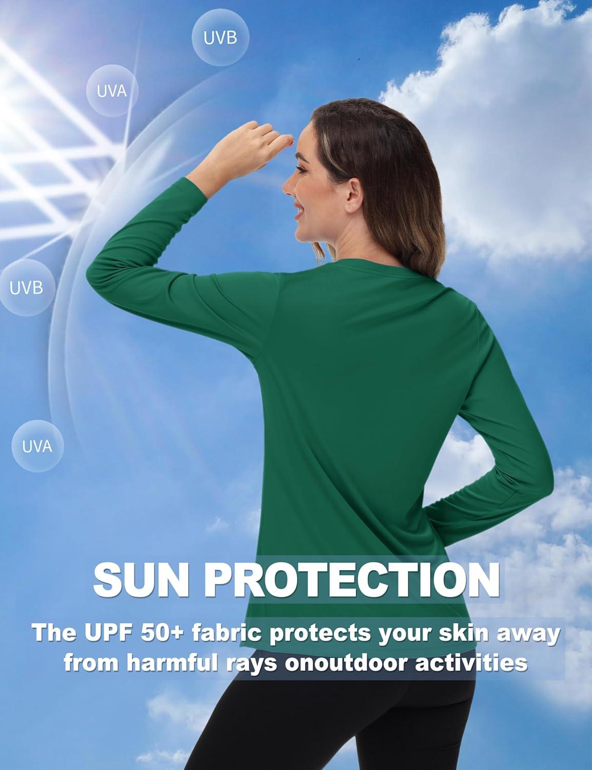 imageTACVASEN Womens Long Sleeve V Neck Workout Tops UPF 50 Sun Protection Quick Dry Lightweight Hiking Running TShirtsEgreen