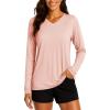 imageTACVASEN Womens Long Sleeve V Neck Workout Tops UPF 50 Sun Protection Quick Dry Lightweight Hiking Running TShirtsApricot