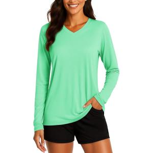 imageTACVASEN Womens Long Sleeve V Neck Workout Tops UPF 50 Sun Protection Quick Dry Lightweight Hiking Running TShirtsMint Green