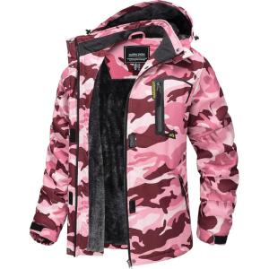 imageTACVASEN Womens Winter Jacket Waterproof Ski Jacket Snow Coat Warm Fleece Rain Jacket with Hood WindbreakerColor Pink