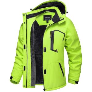 imageTACVASEN Womens Winter Jacket Waterproof Ski Jacket Snow Coat Warm Fleece Rain Jacket with Hood WindbreakerFluorescent Green