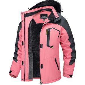 imageTACVASEN Womens Winter Jacket Waterproof Ski Jacket Snow Coat Warm Fleece Rain Jacket with Hood WindbreakerPink Grey