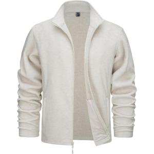 imageTACVASEN Mens Fleece Jackets Full Zip Lightweight Jacket Casual Soft Warm Coats with PocketsBeige