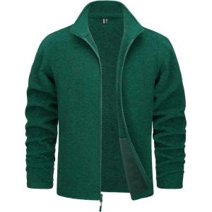 imageTACVASEN Mens Fleece Jackets Full Zip Lightweight Jacket Casual Soft Warm Coats with PocketsDark Green