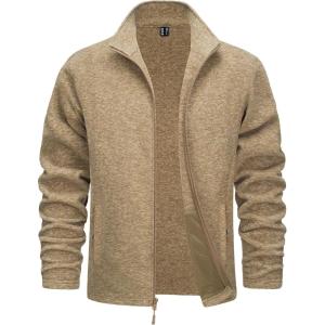 imageTACVASEN Mens Fleece Jackets Full Zip Lightweight Jacket Casual Soft Warm Coats with PocketsKhaki
