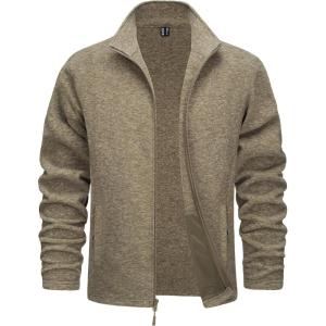 imageTACVASEN Mens Fleece Jackets Full Zip Lightweight Jacket Casual Soft Warm Coats with PocketsLight Brown