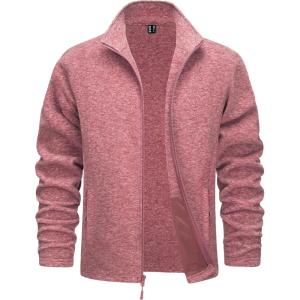 imageTACVASEN Mens Fleece Jackets Full Zip Lightweight Jacket Casual Soft Warm Coats with PocketsPink