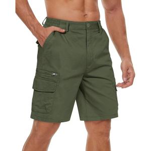imageTACVASEN Mens Cargo Short 7 Pockets Comfortable Cotton Elastic Waist Causal Work ShortsArmy Green
