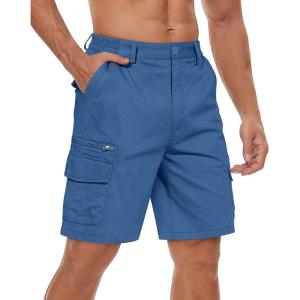imageTACVASEN Mens Cargo Short 7 Pockets Comfortable Cotton Elastic Waist Causal Work ShortsBlue Grey
