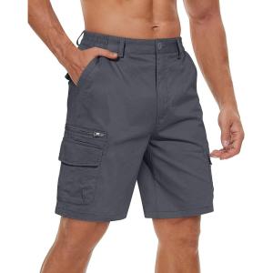 imageTACVASEN Mens Cargo Short 7 Pockets Comfortable Cotton Elastic Waist Causal Work ShortsDark Grey