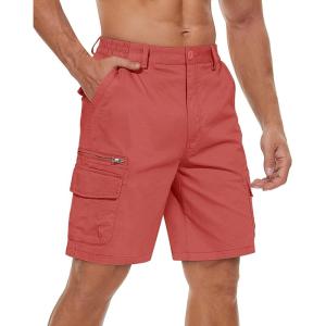 imageTACVASEN Mens Cargo Short 7 Pockets Comfortable Cotton Elastic Waist Causal Work ShortsRed
