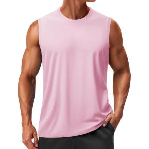 imageTACVASEN Mens Sleeveless Shirts Quick Dry Tank Tops for Men Sun Protection UPF 50 Athletic Gym Workout Muscle Shirts07 Pink
