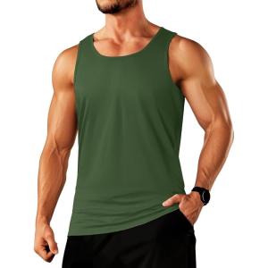 imageTACVASEN Mens Tank Top Cotton Moisture Wicking Muscle Shirt Summer Sleeveless Shirts Gym Workout Tank04army Green