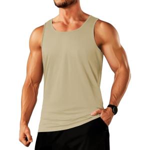 imageTACVASEN Mens Tank Top Cotton Moisture Wicking Muscle Shirt Summer Sleeveless Shirts Gym Workout Tank08khaki