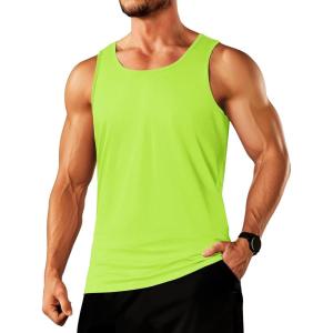 imageTACVASEN Mens Tank Top Cotton Moisture Wicking Muscle Shirt Summer Sleeveless Shirts Gym Workout Tank13neon Green