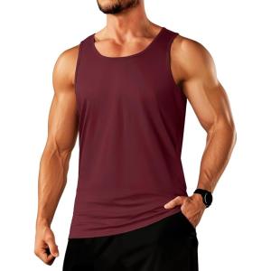 imageTACVASEN Mens Tank Top Cotton Moisture Wicking Muscle Shirt Summer Sleeveless Shirts Gym Workout Tank14wine Red