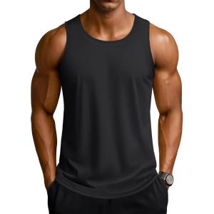 imageTACVASEN Mens Workout Tank Tops Sleeveless UPF 50 Summer Sun Shirts Quick Dry for Running Swim Gym BeachBlack