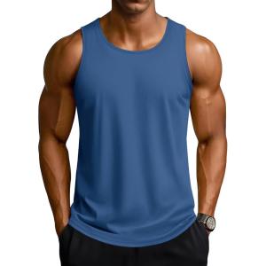 imageTACVASEN Mens Workout Tank Tops Sleeveless UPF 50 Summer Sun Shirts Quick Dry for Running Swim Gym BeachBlue Grey