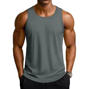 imageTACVASEN Mens Workout Tank Tops Sleeveless UPF 50 Summer Sun Shirts Quick Dry for Running Swim Gym BeachDark Grey