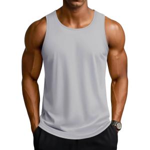 imageTACVASEN Mens Workout Tank Tops Sleeveless UPF 50 Summer Sun Shirts Quick Dry for Running Swim Gym BeachLight Grey