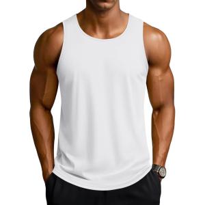 imageTACVASEN Mens Workout Tank Tops Sleeveless UPF 50 Summer Sun Shirts Quick Dry for Running Swim Gym BeachWhite