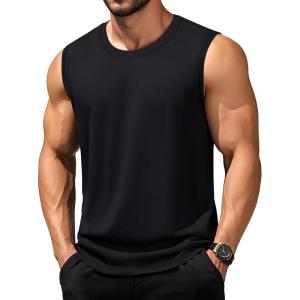 imageTACVASEN Tank Top for Men Moisture Wicking Cotton Sleeveless Shirts Muscle Gym Workout Causal Summer Tank Tops01 Black