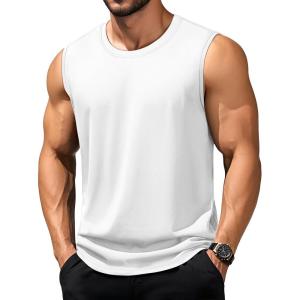 imageTACVASEN Tank Top for Men Moisture Wicking Cotton Sleeveless Shirts Muscle Gym Workout Causal Summer Tank Tops02 White