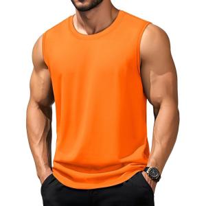 imageTACVASEN Tank Top for Men Moisture Wicking Cotton Sleeveless Shirts Muscle Gym Workout Causal Summer Tank Tops05 Orange
