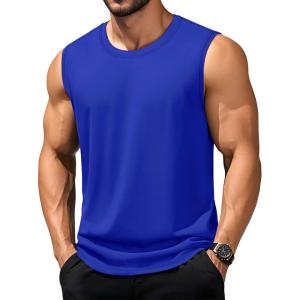imageTACVASEN Tank Top for Men Moisture Wicking Cotton Sleeveless Shirts Muscle Gym Workout Causal Summer Tank Tops07 Color Blue