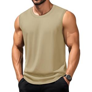 imageTACVASEN Tank Top for Men Moisture Wicking Cotton Sleeveless Shirts Muscle Gym Workout Causal Summer Tank Tops08 Khaki