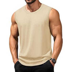 imageTACVASEN Tank Top for Men Moisture Wicking Cotton Sleeveless Shirts Muscle Gym Workout Causal Summer Tank Tops09 Light Apricot