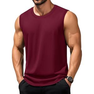 imageTACVASEN Tank Top for Men Moisture Wicking Cotton Sleeveless Shirts Muscle Gym Workout Causal Summer Tank Tops10 Burgundy
