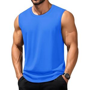 imageTACVASEN Tank Top for Men Moisture Wicking Cotton Sleeveless Shirts Muscle Gym Workout Causal Summer Tank Tops11 Azure
