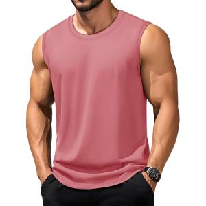 imageTACVASEN Tank Top for Men Moisture Wicking Cotton Sleeveless Shirts Muscle Gym Workout Causal Summer Tank Tops14 Gray Pink
