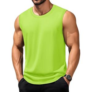 imageTACVASEN Tank Top for Men Moisture Wicking Cotton Sleeveless Shirts Muscle Gym Workout Causal Summer Tank Tops17 Neon Green