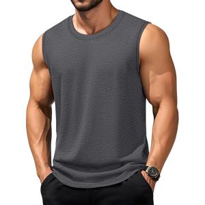 imageTACVASEN Tank Top for Men Moisture Wicking Cotton Sleeveless Shirts Muscle Gym Workout Causal Summer Tank Tops18 Dark Grey