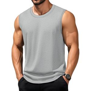 imageTACVASEN Tank Top for Men Moisture Wicking Cotton Sleeveless Shirts Muscle Gym Workout Causal Summer Tank Tops19 Light Grey