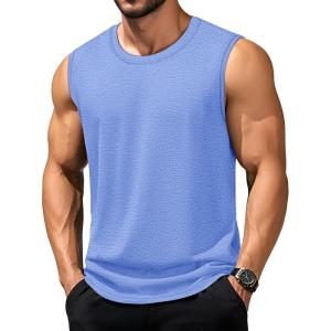 imageTACVASEN Tank Top for Men Moisture Wicking Cotton Sleeveless Shirts Muscle Gym Workout Causal Summer Tank Tops21 Light Blue