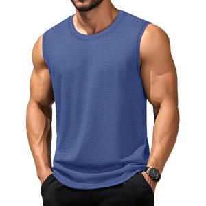 imageTACVASEN Tank Top for Men Moisture Wicking Cotton Sleeveless Shirts Muscle Gym Workout Causal Summer Tank Tops22 Grey Blue