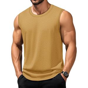 imageTACVASEN Tank Top for Men Moisture Wicking Cotton Sleeveless Shirts Muscle Gym Workout Causal Summer Tank Tops24 Earthy Yellow