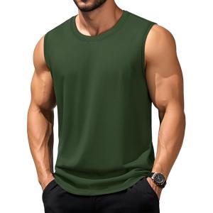 imageTACVASEN Tank Top for Men Moisture Wicking Cotton Sleeveless Shirts Muscle Gym Workout Causal Summer Tank Tops25 Army Green