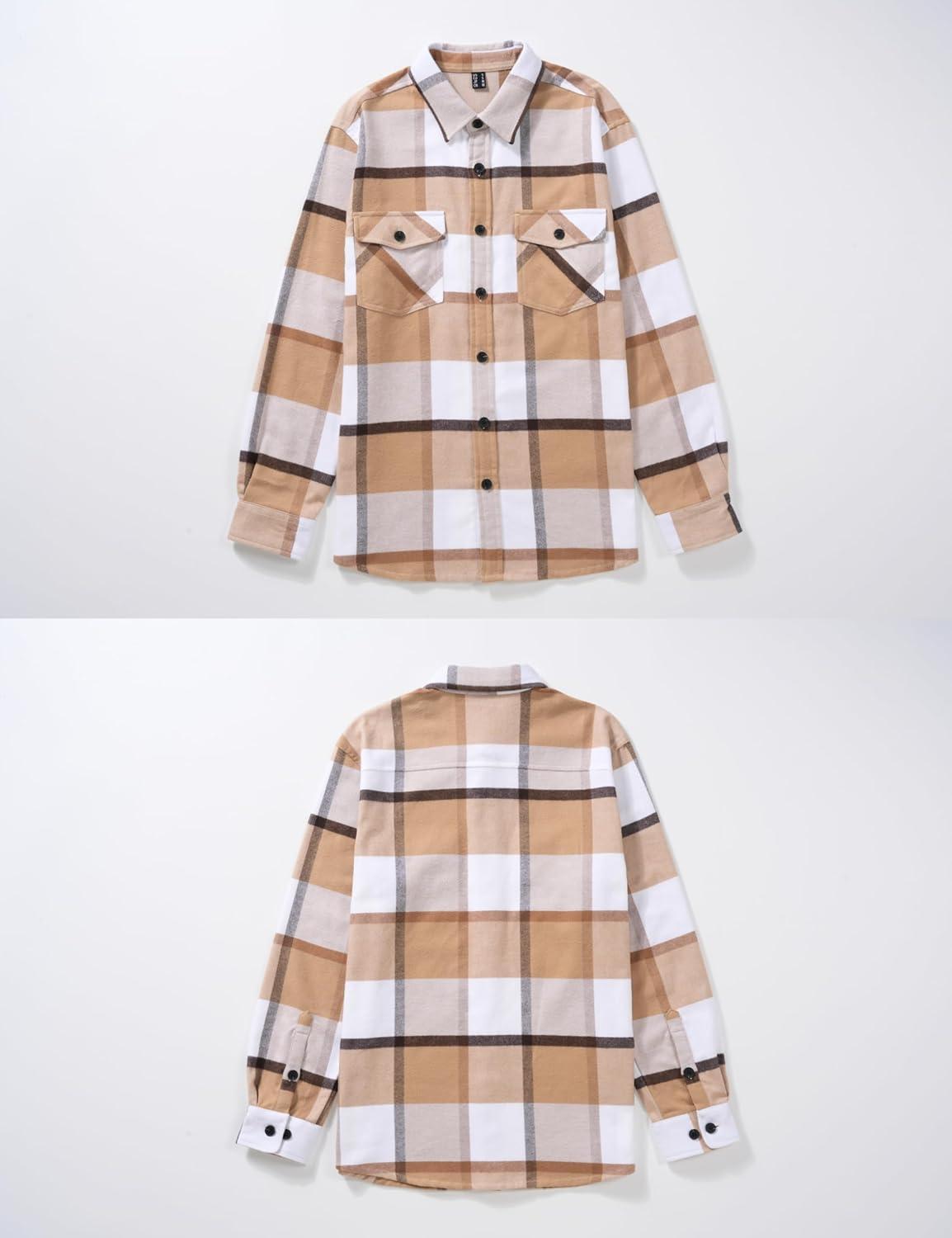 imageTACVASEN Mens Flannel Shirts Brushed Fleece Flannel Shirts Jacket Button Down Soft Cotton Casual Plaid Fall ShirtBeige