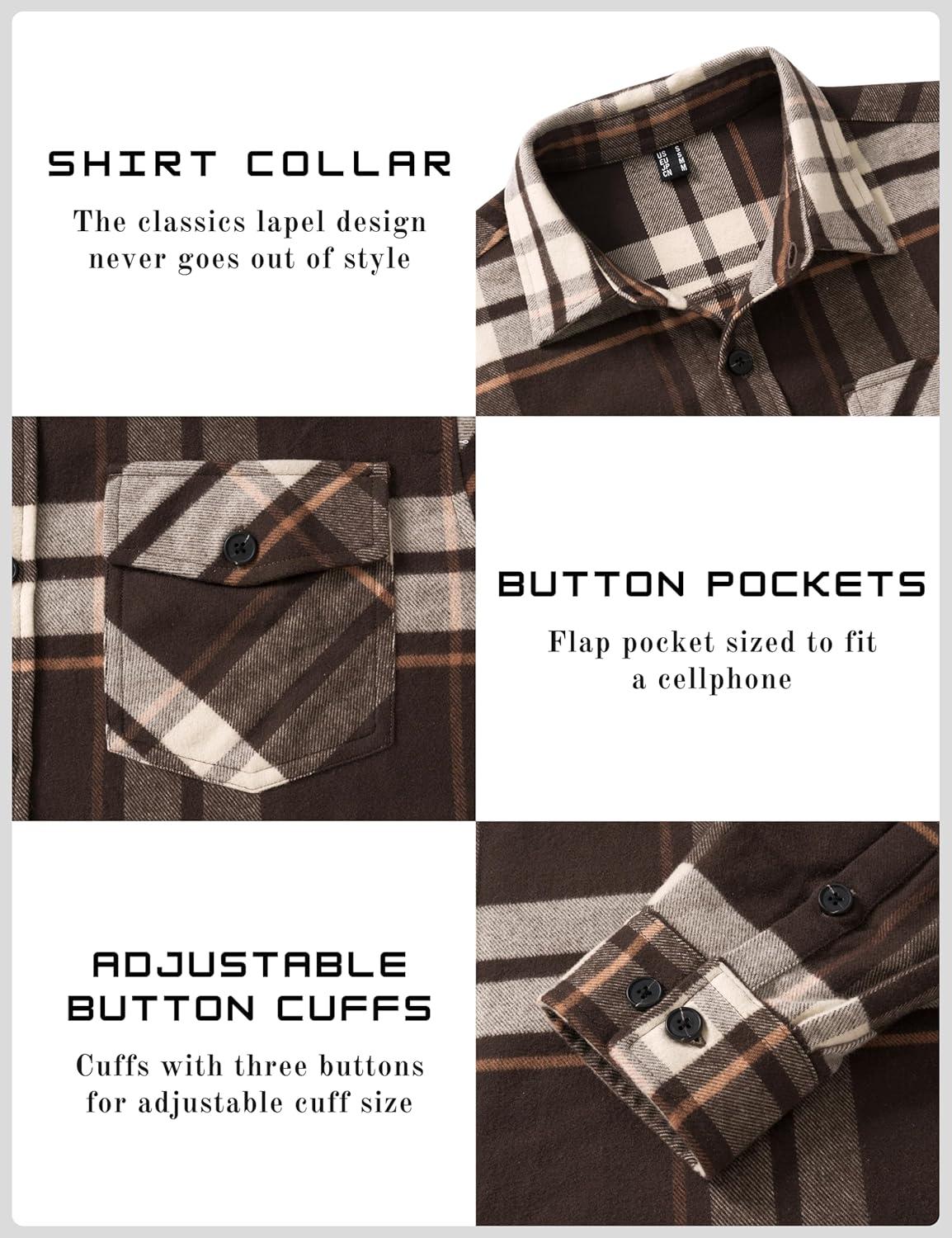 imageTACVASEN Mens Flannel Shirts Brushed Fleece Flannel Shirts Jacket Button Down Soft Cotton Casual Plaid Fall ShirtYellow Brown