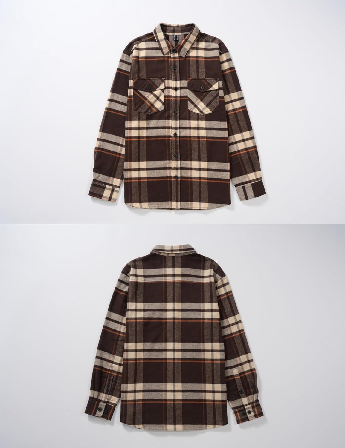 imageTACVASEN Mens Flannel Shirts Brushed Fleece Flannel Shirts Jacket Button Down Soft Cotton Casual Plaid Fall ShirtYellow Brown