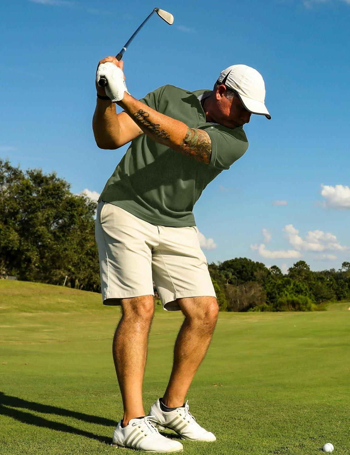 imageTACVASEN Mens Golf Shirts Short Sleeve Quick Dry Polo Shirts Moisture Wicking Casual Business Sports Breathable PoloArmy Green