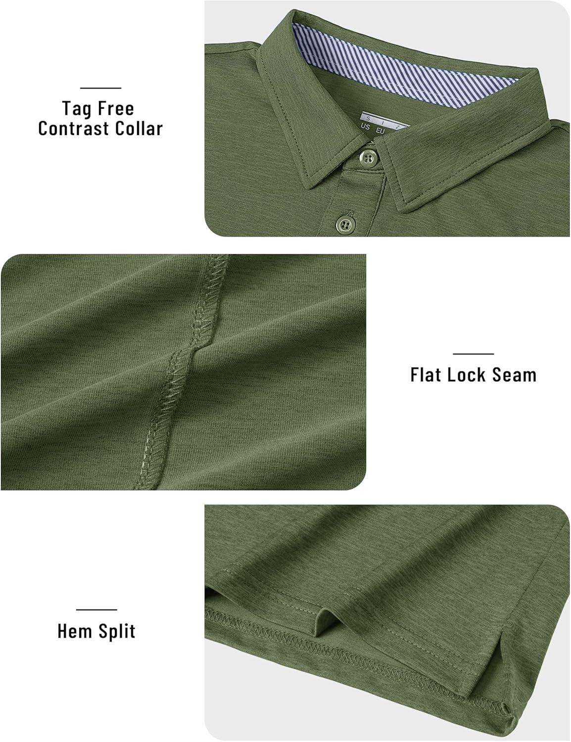 imageTACVASEN Mens Golf Shirts Short Sleeve Quick Dry Polo Shirts Moisture Wicking Casual Business Sports Breathable PoloArmy Green
