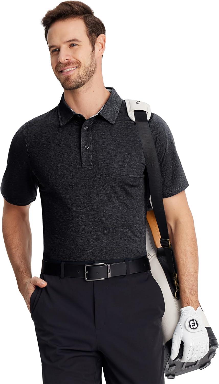 imageTACVASEN Mens Golf Shirts Short Sleeve Quick Dry Polo Shirts Moisture Wicking Casual Business Sports Breathable PoloBlack