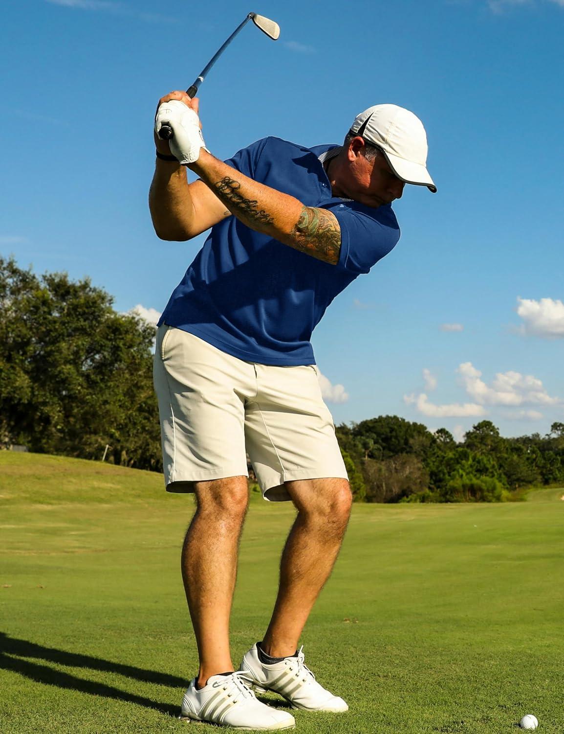 imageTACVASEN Mens Golf Shirts Short Sleeve Quick Dry Polo Shirts Moisture Wicking Casual Business Sports Breathable PoloDark Blue