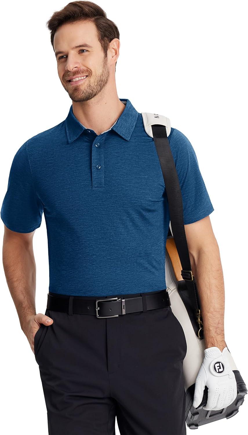 imageTACVASEN Mens Golf Shirts Short Sleeve Quick Dry Polo Shirts Moisture Wicking Casual Business Sports Breathable PoloDark Blue